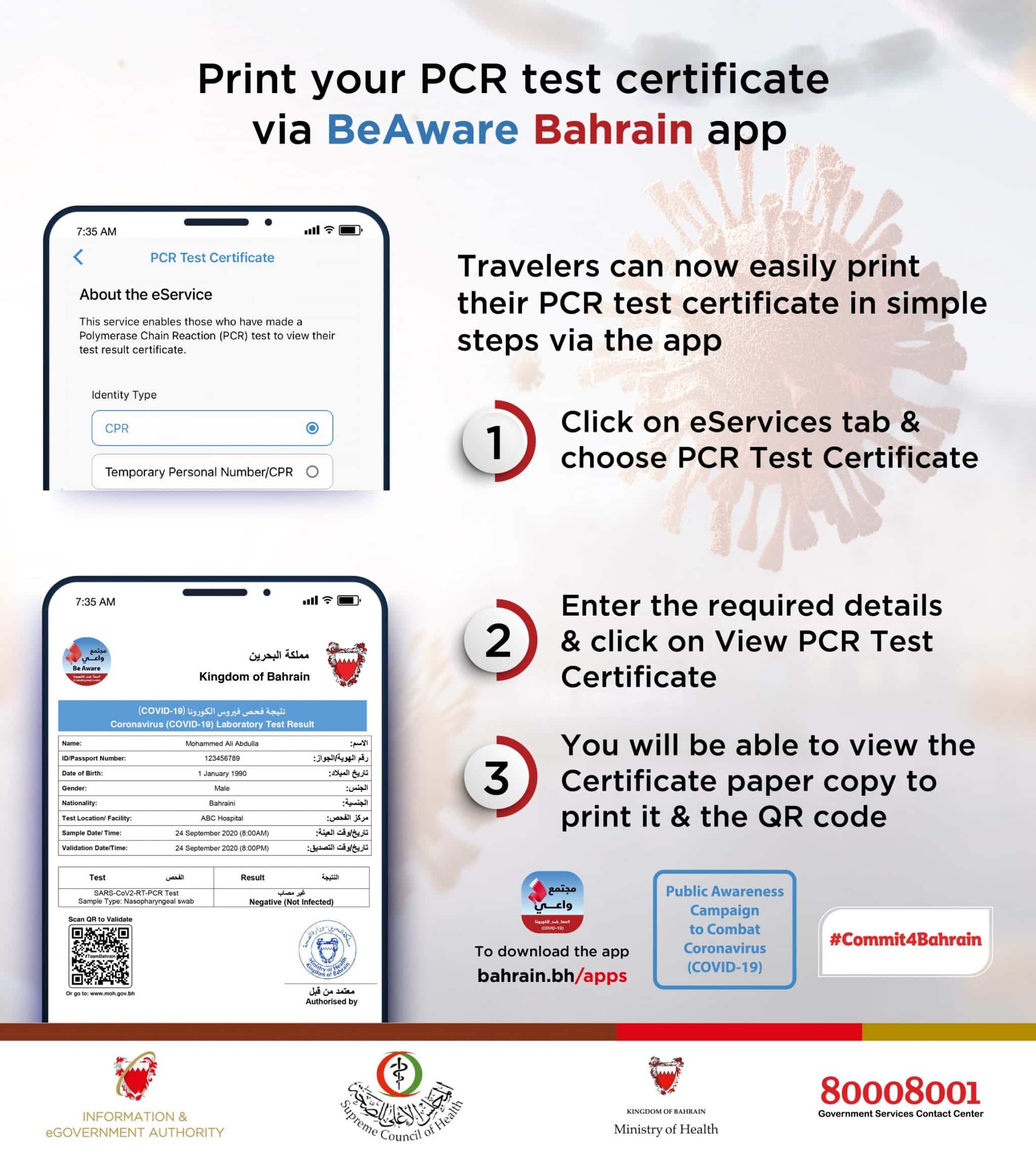 Traveling Soon Get Your Coronavirus Pcr Test Certificate Via The Beaware Bahrain App Bahrain This Week